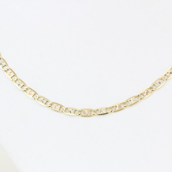 14K Yellow/Rose + White Gold Italian Valentino / Mariner Link Chain Necklace